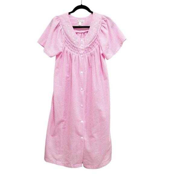 Miss Elaine Nightgown Robe Short Sleeve Snap Front Size Small Gingham Pink NWT - Picture 1 of 7